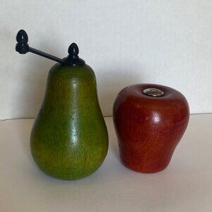 Vintage wooden Pepper and Salt. Pear and Apple! Wooden